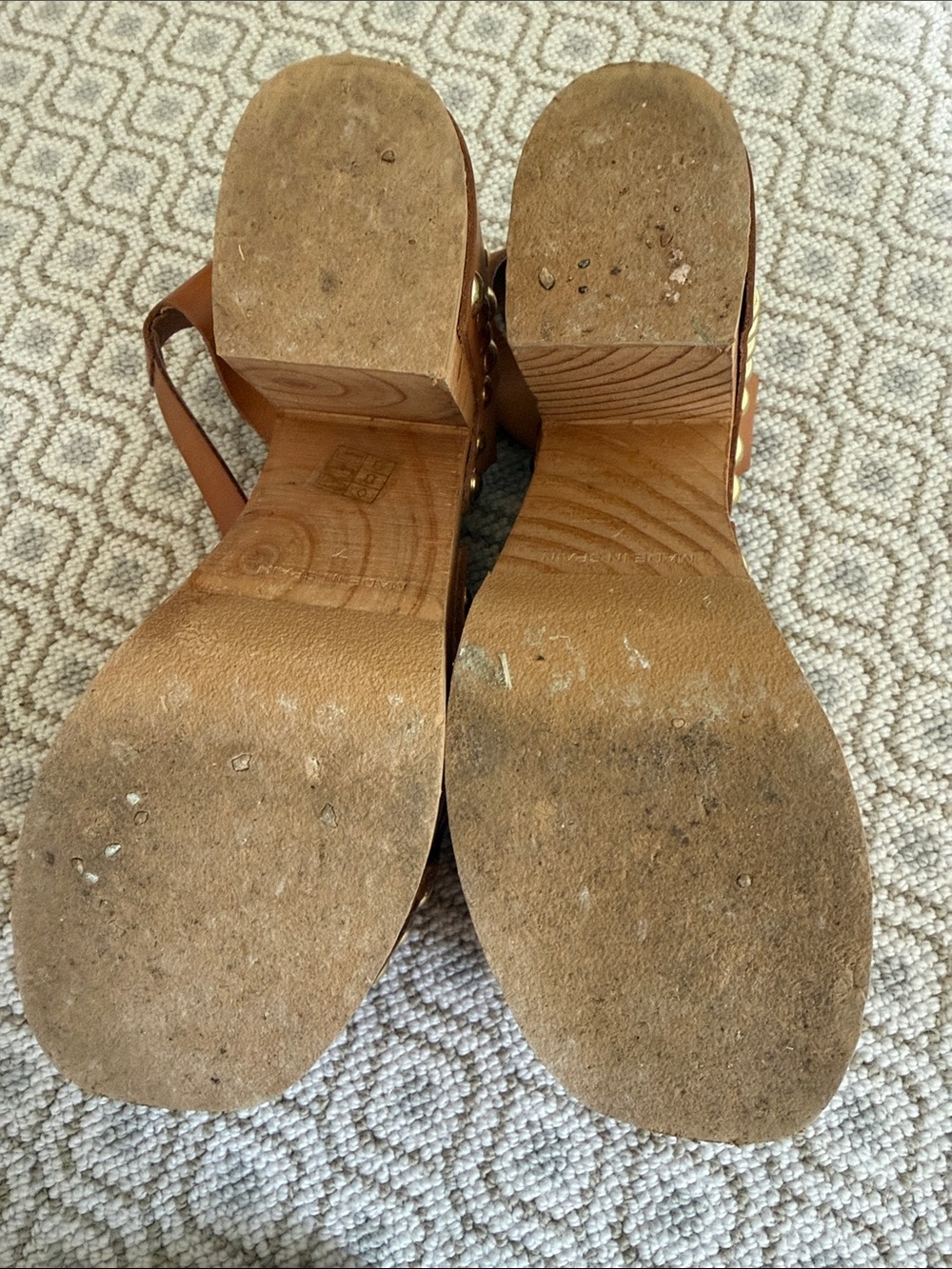 Free People Tan Leather Platform Clog Sandals with Stud Accents - Picture 3 of 3